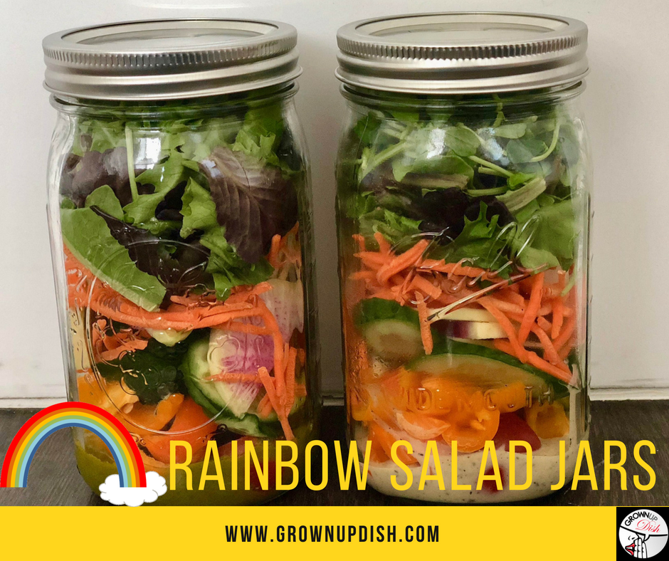 This Rainbow Salad Jar recipe is completely customizable and ideal for meal prep. Stack the ingredients from wet to dry and jars will keep for 5 days. | amiofbs.com