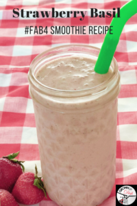 This strawberry basil smoothie tastes like summer in a glass. It's rich, sweet and creamy (even though it contains no dairy or sweeteners.) #Fab4smoothie | www.amiofbs