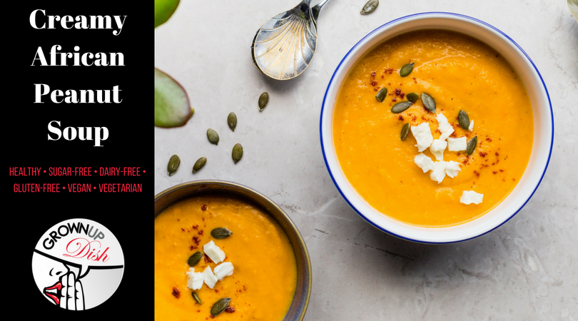 You can make this Spicy Creamy African Peanut Soup on the stovetop or in an Instant Pot (pressure cooker.) It's rich and hearty with just the right amount of spice and it's dairy-free, sugar-free, gluten-free and can easily be made vegan or vegetarian. | www.amiofbs.com