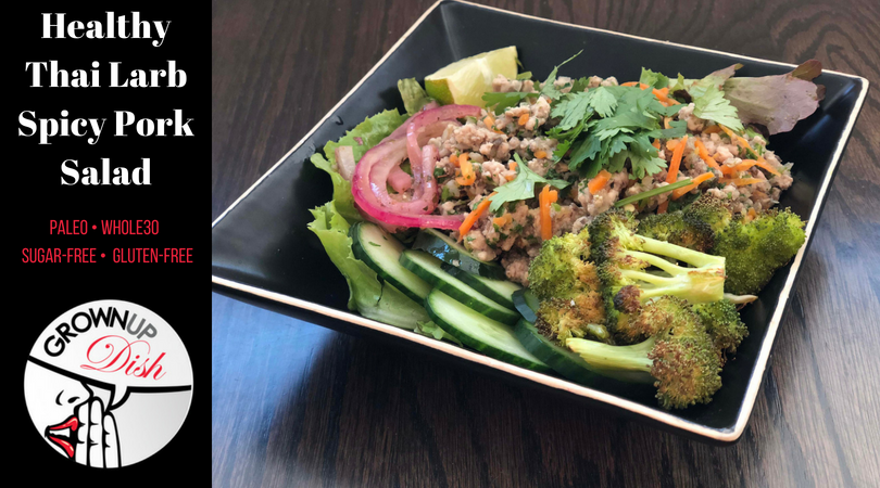 This healthy Thai Larb Spicy Pork salad is bursting with Thai flavor from the chili peppers and fresh herbs. It's paleo, keto and Whole30 compliant. | www.amiofbs.com