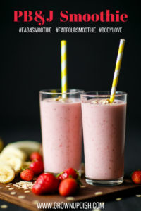 Fab Four Smoothie recipe based on the classic PB&J (peanut butter and jelly) sandwich - minus the gluten, preservatives and processed junk. | www.amiofbs.com #fab4smoothie #fabfoursmoothie #bodylove