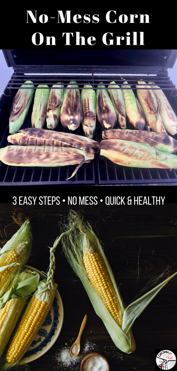 Here's a super easy "recipe" for cooking corn-on-the-cob on the grill. This is my preferred method because the corn cooks right in the husks, eliminating most of the mess that comes from shucking.  You shuck the corn AFTER it is cooked, and it's less messy because the silk slides right off with the corn husk. | www.amiofbs.com