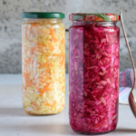 Easy homemade sauerkraut is a snap to make. Just mix the brine, pour it over chopped cabbage and refrigerate. In a few hours it's ready to eat and the longer it sits, the better it tastes. Plus fermented foods are super healthy! This recipe is sugar-free, gluten-free, paleo, Whole30 and vegan. | www.amiofbs.com