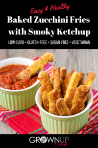 These easy baked zucchini fries feature Parmesan-crusted zucchini baked until hot and crispy and dunked in a smoky, spicy ketchup. You've gotta try these! | www.Amiofbsd