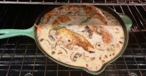 One skillet Coq au Riesling is the perfect weeknight meal and the ultimate comfort food. It's decadent, delicious and all made in one skillet. | www.amiofbs.com