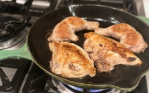 One skillet Coq au Riesling is the perfect weeknight meal and the ultimate comfort food. It's decadent, delicious and all made in one skillet. | www.amiofbs.com