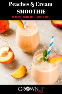 This Peaches & Cream Smoothie has it all – sweet peaches, vanilla, and LOTS protein. It packs an extra nutritious punch thanks to Kalona cottage cheese. | www.amiofbs.com