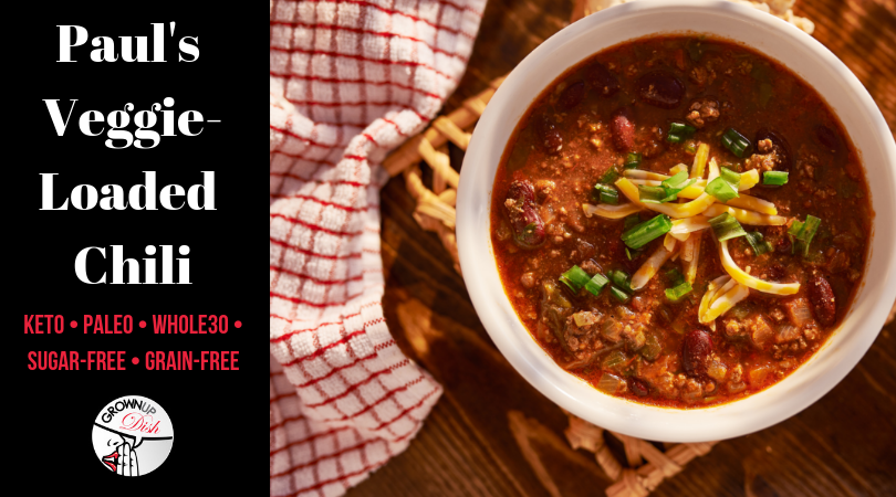 This Veggie Loaded Chili recipe is sugar-free and gluten-free. For Whole30, paleo or keto versions omit the beans. Make a big pot today and thank me later. | www.amiofbs.com