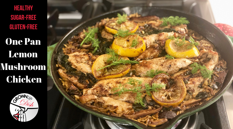 One Pan Lemon Mushroom Chicken features a lemon butter sauce studded with mushrooms and kale. It's perfect for a weeknight dinner or fancy enough for company. | www.amiofbs.com