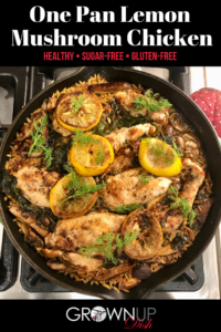 One Pan Lemon Mushroom Chicken features a lemon butter sauce studded with mushrooms and kale. It's perfect for a weeknight dinner or fancy enough for company. | www.amiofbs.com