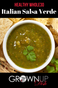 Easy and healthy Whole30 Italian Salsa Verde combines capers, fresh parsley, and garlic with lemon juice and crushed red pepper. Best seafood topping! | www.amiofbs.com