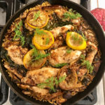 One Pan Lemon Mushroom Chicken features a lemon butter sauce studded with mushrooms and kale. It's perfect for a weeknight dinner or fancy enough for company. | www.amiofbs.com
