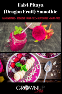This Fab4 Pitaya Smoothie is an explosion of taste, texture, color and nutrition. It uses frozen pitaya (dragon fruit), collagen and greens. So yummy! | www.amiofbs.com