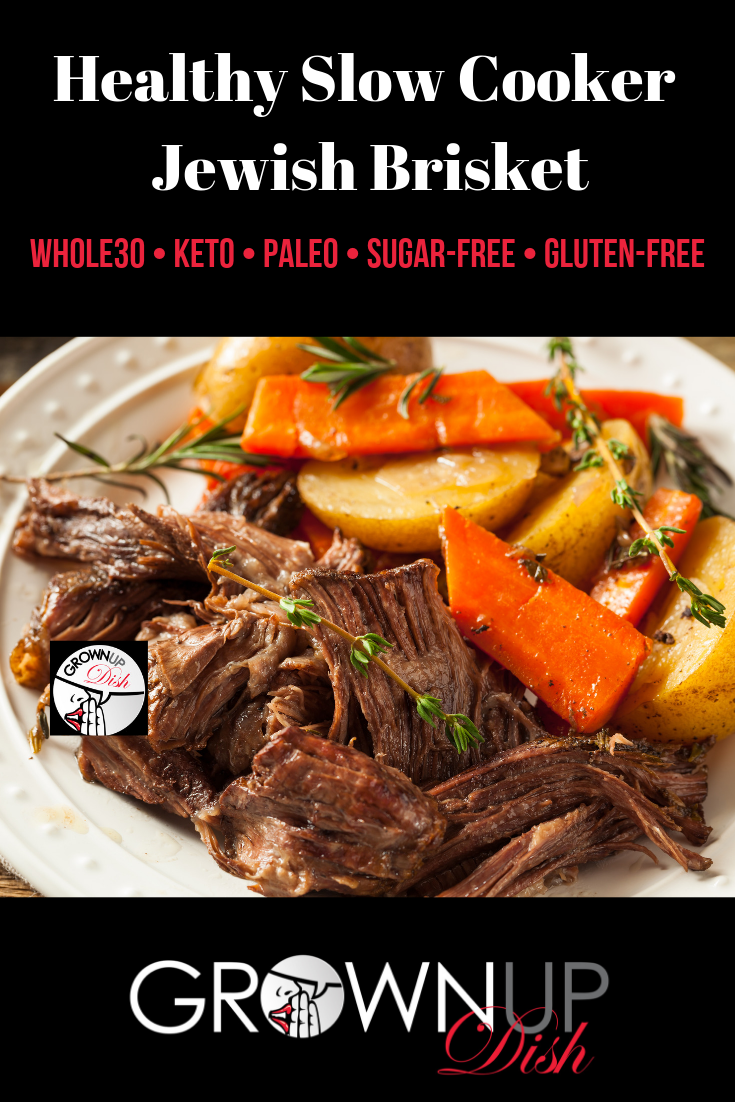 Healthy Slow Cooker Jewish Brisket is a taste-great, feel-good classic. It's sugar-free, gluten-free, keto, paleo & Whole30 compliant. | www.amiofbs.com
