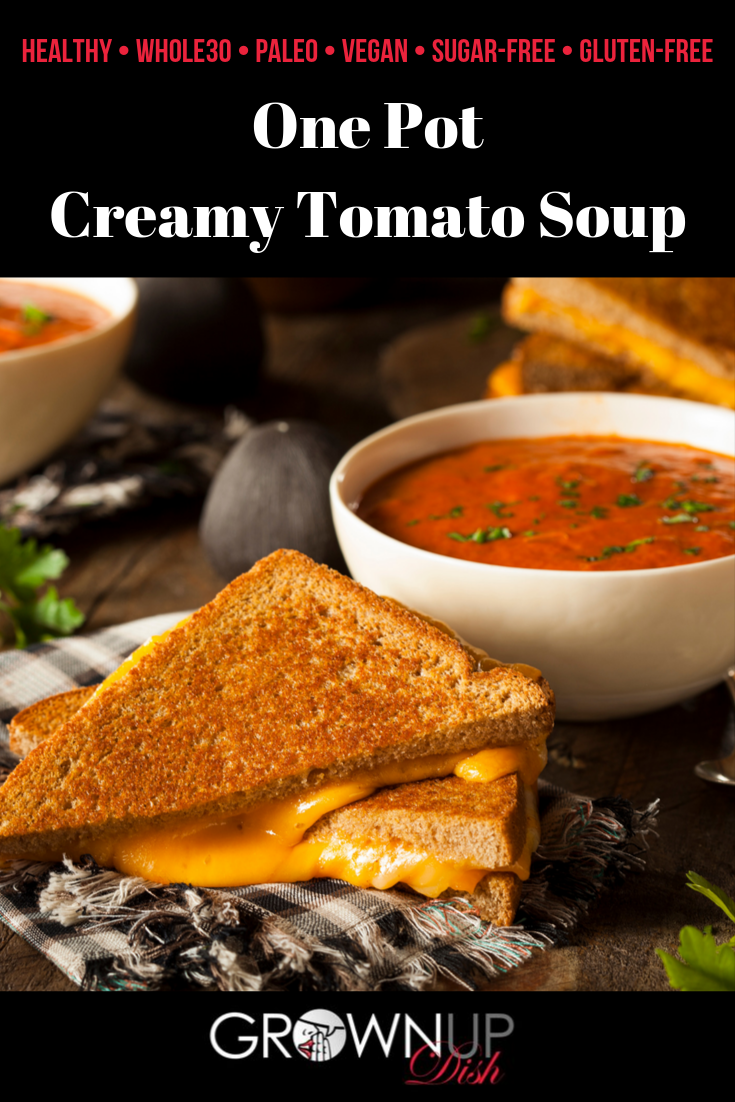  What's better than homemade creamy tomato soup made from 6 ingredients? Nothing! Make it in one pot in 30 min. Vegan, Whole30, sugar-free & Paleo too. | www.amiofbs.com