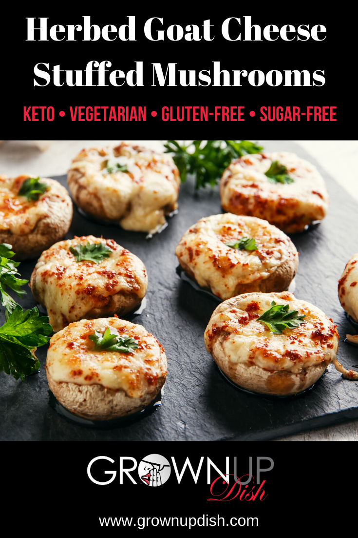 Herbed Goat Cheese Stuffed Mushrooms are vegetarian, sugar-free, gluten-free, keto and oh so delicious. Super easy recipe you'll make again & again. | www.amiofbs.com