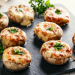 Herbed Goat Cheese Stuffed Mushrooms are vegetarian, sugar-free, gluten-free, keto and oh so delicious. Super easy recipe you'll make again & again. | www.amiofbs.com