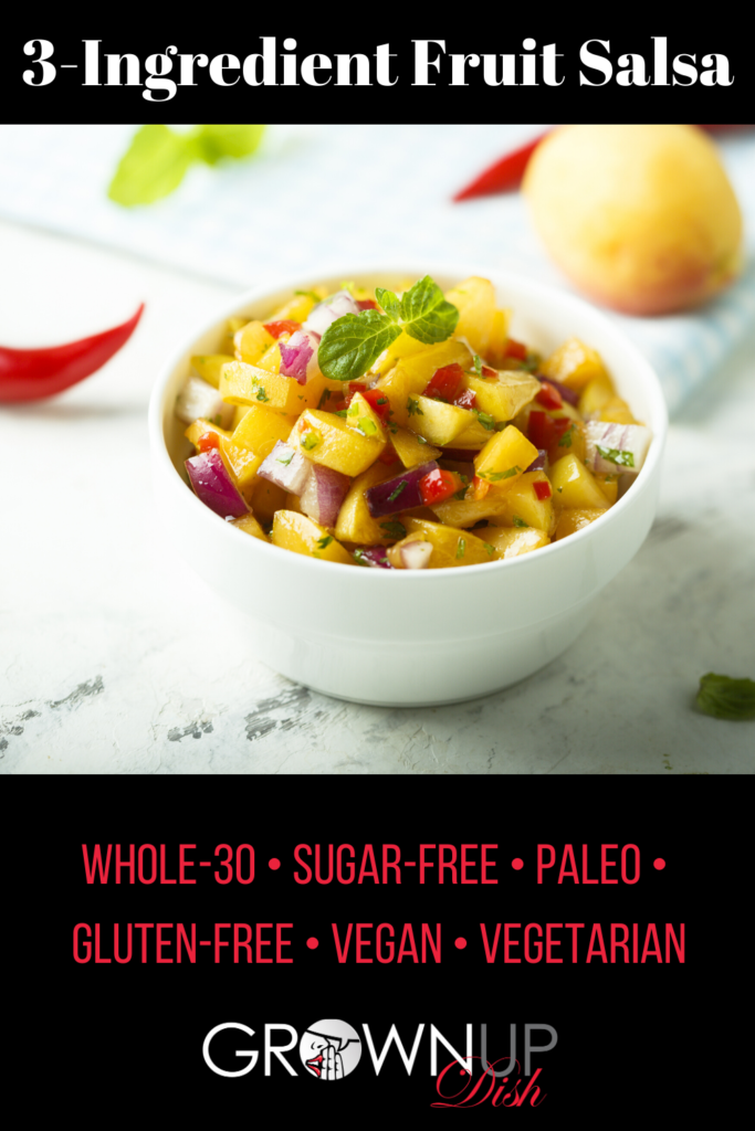This sweet and savory Whole-30 3-ingredient fruit salsa elevates a simple grilled protein (chicken, fish, pork, steak), makes a great topping for tacos and burritos and is a delicious appetizer when served with chips. | www.amiofbs.com