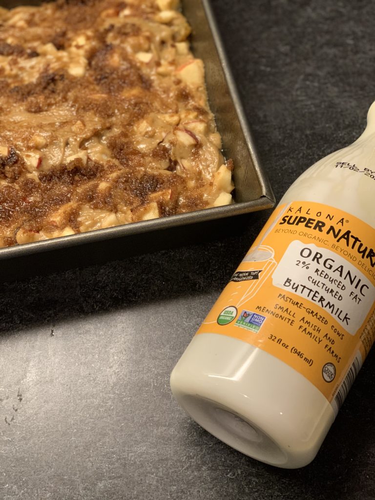 This light and fluffy buttermilk apple cake is a cross between a coffee cake and dessert.  It's a yummy treat that isn't overly sweet.| www.amiofbs.com