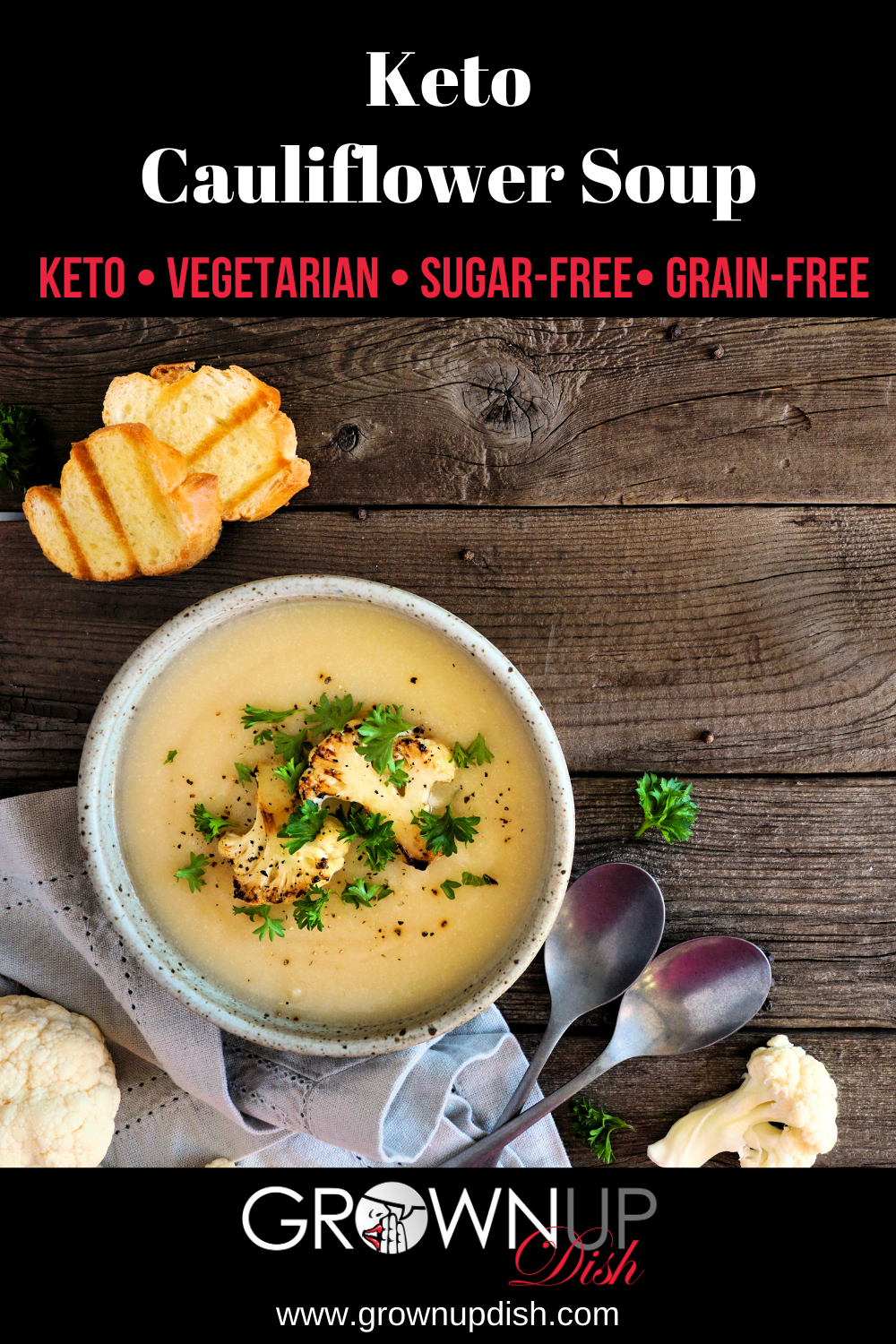 Creamy browned butter cauliflower soup uses clean ingredients but tastes rich and decadent. Vegetarian and keto and can also be made vegan. | www.amiofbs.com