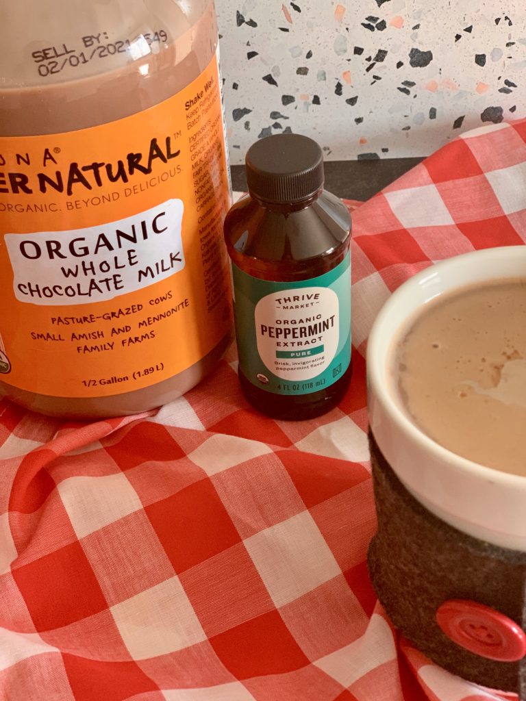 Healthy peppermint mocha recipe tastes just like Starbucks with 1/3 of the sugar. Just 3 ingredients and it tastes identical! | www.amiofbs.com