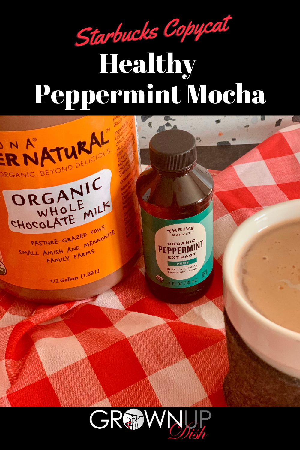 Healthy peppermint mocha recipe tastes just like Starbucks with 1/3 of the sugar. Just 3 ingredients and it tastes identical! | www.amiofbs.com