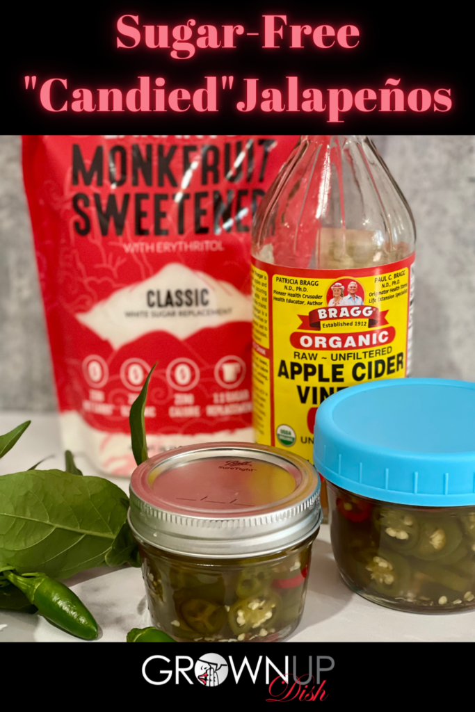 Discover how to make Sugar-Free Candied Jalapeños using no calorie monkfruit sweetener instead of sugar. They're sweet and spicy and virtually indistinguishable from the store-bought version. | www.amiofbs