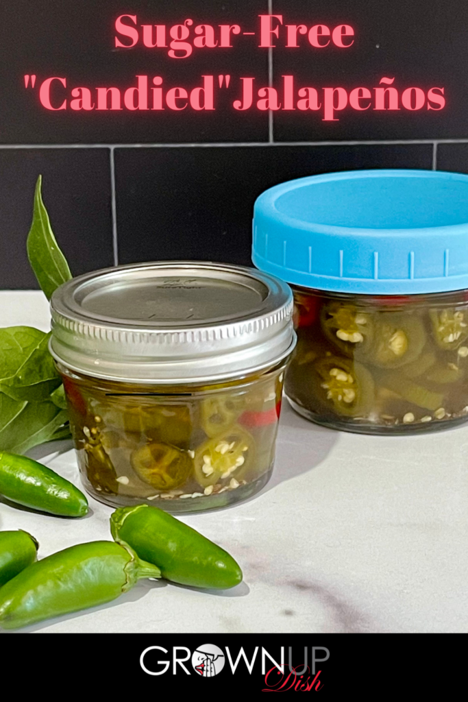 Discover how to make Sugar-Free Candied Jalapeños using no calorie monkfruit sweetener instead of sugar. They're sweet and spicy and virtually indistinguishable from the store-bought version. | www.amiofbs