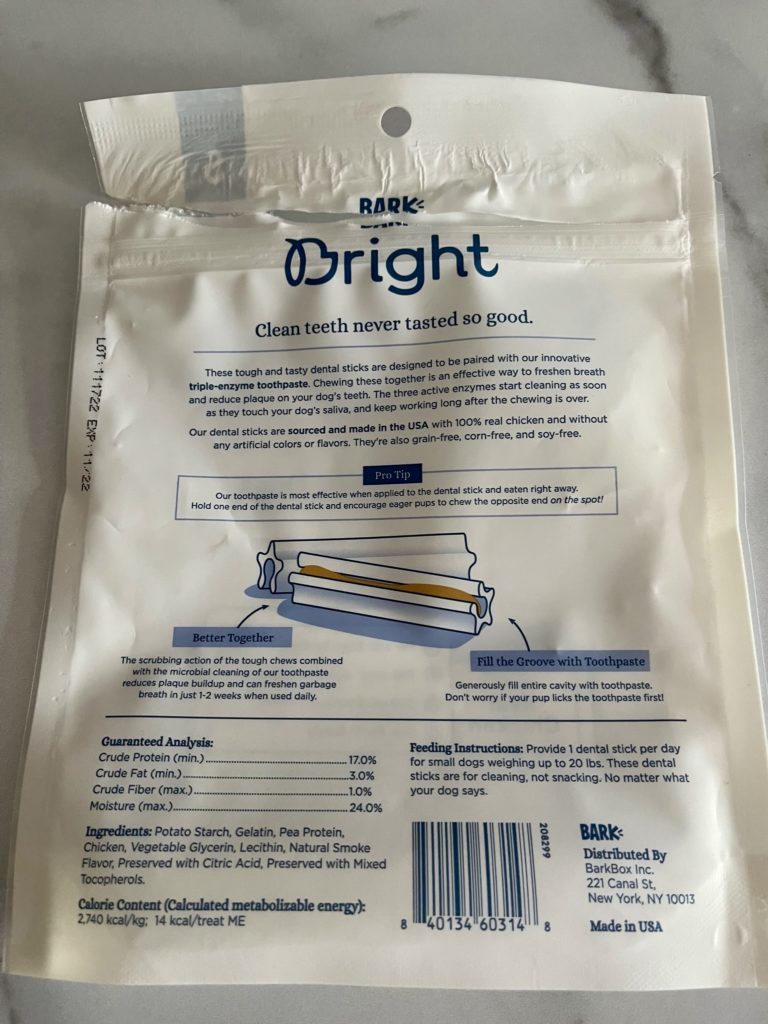 Unbiased review of Bark Bright, the daily dual toothpaste and dental stick system to keep dogs’ funky breath and plaque buildup under control. | www.amiofbs.com