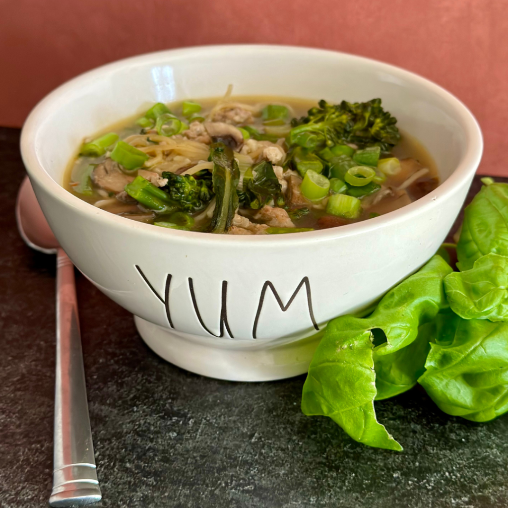 This one-pot spicy pork and broccolini soup recipe is loaded with flavor and ready in 30 minutes. Check out the recipe for variations and substitutions. www.amiofbs.com